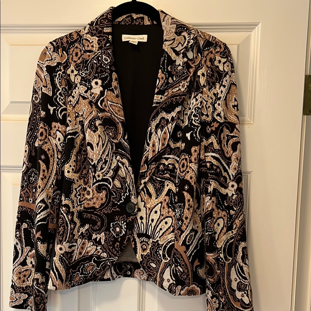 Coldwater Creek Black and Tan Blazer with Paisley Print
